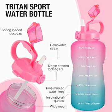 1 Gallon/128oz Motivational Water Bottle with Time Marker & Straw, Leakproof Tritan BPA Free, Jug for Fitness, Gym and Outdoor Sports