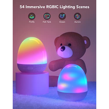 Govee RGBIC Night Light, Sound Machine, Bluetooth Speaker in One, 60+ Music, Game & Sence Modes, Portable Table Lamp with Charging Base, White Noise Machine, Sleep Trainer for Gentle Wake Up