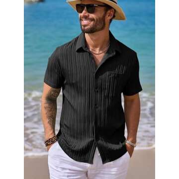 JMIERR Mens Summer Textured Shirts Short Sleeve Button Down Casual Linen Shirts for Men Hawaiian Bea...