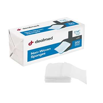 Dealmed 4" x 4" Non-Woven Gauze Sponges, 4-Ply All-Purpose Non-Sterile Gauze Pads, Absorbent Dental Gauze Wound Care for First Aid Kit/Medical Facilities, 200 Count (Pack of 4)