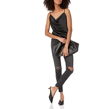 Elegant Silky Stretch Satin Top by The Drop - Black