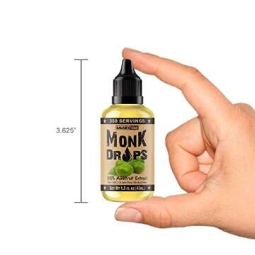 Monk Drops - 100% Monkfruit Liquid Sweetener, Zero Glycemic, Zero Calories, Zero Sugar, No Added Water, Concentrated Monk Fruit (350 Servings, 1.5 Fl Oz)