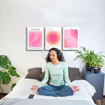 Trendy Aesthetic Canvas Wall Art Aesthetic Set of 3 | Pink Gradient Aura Angel Posters Prints Room D...