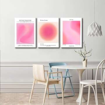 Trendy Aesthetic Canvas Wall Art Aesthetic Set of 3 | Pink Gradient Aura Angel Posters Prints Room Decor | Pink Wall Art Decor for Bedroom, Living Room - Framed 12x16 Inch