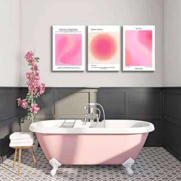 Trendy Aesthetic Canvas Wall Art Aesthetic Set of 3 | Pink Gradient Aura Angel Posters Prints Room Decor | Pink Wall Art Decor for Bedroom, Living Room - Framed 12x16 Inch