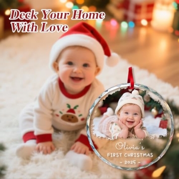PREZINA Personalized Baby's First Christmas Ornament 2025, Custom Keepsake with Photo and Text