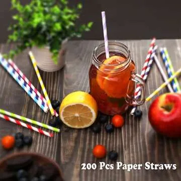 200 Pcs Biodegradable Paper Straws for Drinks & Parties