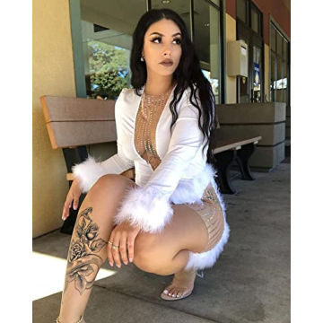 Nhicdns Sexy Club Dress with Feather Design for Women