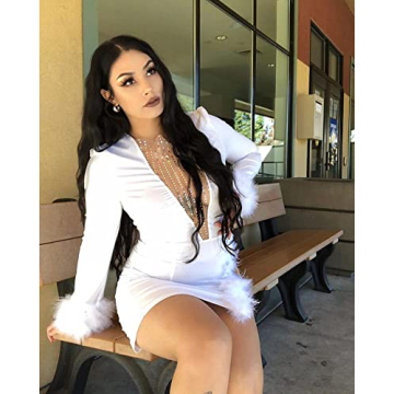 Nhicdns Sexy Club Dress with Feather Design for Women