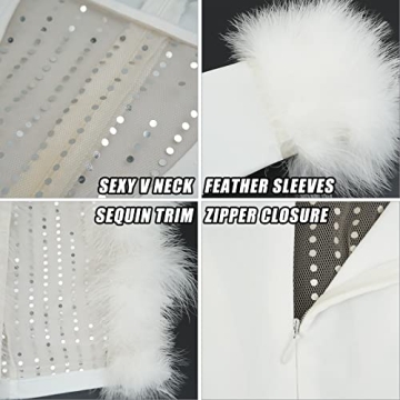 Nhicdns Sexy Club Dress with Feather Design for Women