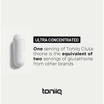 Toniiq Ultra High Strength Glutathione Capsules - 1000mg Concentrated Formula - 98%+ Highly Purified and Bioavailable - Non-GMO Fermentation - 120 Capsules Reduced Glutathione Supplement