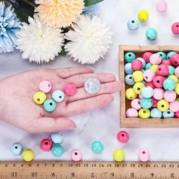 Hinly 200 Pcs Retro Wooden Beads for DIY Crafting