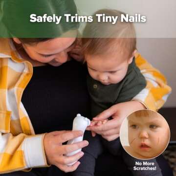 haakaa Happii Bear Baby Nail File Electric Nail Trimmer with LED Light, Rechargeable Baby Nail Clippers for Newborn/Adults Toes and Fingernails, Additional Replacement Heads & Charging Cable