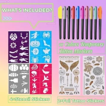 Temporary Tattoo Markers & Stencils | 354pcs Kit