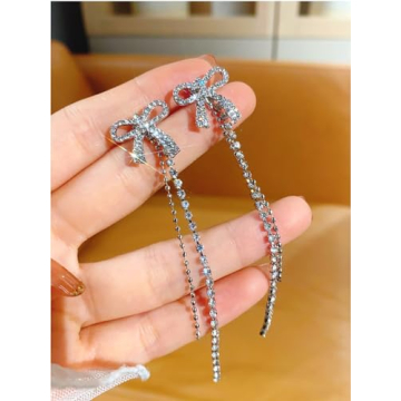 Trendy Silver Earrings Bow Dangle Earrings for Women