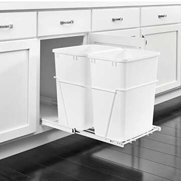 Rev-A-Shelf Double Pullout 35 Qt Sliding Waste Bin Trash Container for Base Kitchen Cabinet, Wire Fr...
