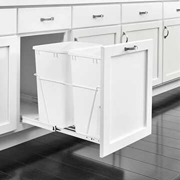 Rev-A-Shelf Double Pullout 35 Qt Sliding Waste Bin Trash Container for Base Kitchen Cabinet, Wire Frame with Ball Bearings, White, RV-18PB-2 S
