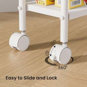 Asgolion Slim Storage Cart, 4 Tier Rolling Utility Cart on Wheels, Narrow Shelving Unit Cart for Small Spaces in Kitchen, Dining Room, Bathroom, Laundry Room, White