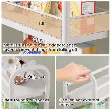 Asgolion Slim Storage Cart, 4 Tier Rolling Utility Cart on Wheels, Narrow Shelving Unit Cart for Small Spaces in Kitchen, Dining Room, Bathroom, Laundry Room, White