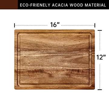 Acacia Wood Cutting Board - Ultra Thick 16” x 12” - Kitchen Chopping Board with Juice Drip Groove - Ideal for Chopping Meat, Vegetables, Fruits, Bread, Cheese