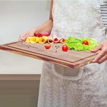 Acacia Wood Cutting Board - Ultra Thick 16” x 12” - Kitchen Chopping Board with Juice Drip Groove - Ideal for Chopping Meat, Vegetables, Fruits, Bread, Cheese