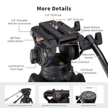 Cayer BV30 Heavy Duty Video Tripod, 64 inches Professional Aluminum Tripod Leg with K3 Fluid Head, Mid-Level Spreader, Max Loading 13.2 LB, 360 Degree Fluid Head for DSLR Camcorder Camera