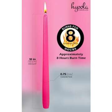 Hyoola 12 Pack Tall Taper Candles - 10 Inch Hot Pink - Fuchsia Dripless, Unscented Dinner Candle - Paraffin Wax with Cotton Wicks - 8 Hour Burn Time