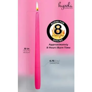 Hyoola 12 Pack Tall Taper Candles - 10 Inch Hot Pink - Fuchsia Dripless, Unscented Dinner Candle - Paraffin Wax with Cotton Wicks - 8 Hour Burn Time