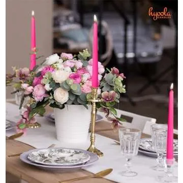 Hyoola 12 Pack Tall Taper Candles - 10 Inch Hot Pink - Fuchsia Dripless, Unscented Dinner Candle - Paraffin Wax with Cotton Wicks - 8 Hour Burn Time