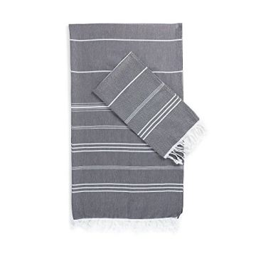 Kuprum 100 Cotton Pestemal Set of 2 Bath Towel and Hand Towel Striped with Fringe Decorative Pattern...