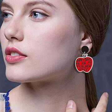 Teacher Earrings for Women Teacher Appreciation Gifts from Student Funny Teacher Earrings Apple Pencil Crayon Earrings School Supplies