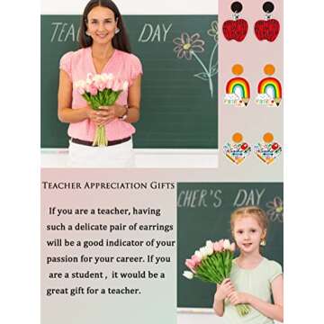 Teacher Earrings for Women Teacher Appreciation Gifts from Student Funny Teacher Earrings Apple Pencil Crayon Earrings School Supplies