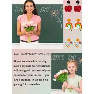 Teacher Earrings for Women Teacher Appreciation Gifts from Student Funny Teacher Earrings Apple Pencil Crayon Earrings School Supplies