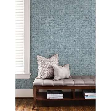 NuWallpaper NU2918 Navy Poplin Texture Peel & Stick Wallpaper, Blue