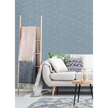 NuWallpaper NU2918 Navy Poplin Texture Peel & Stick Wallpaper, Blue