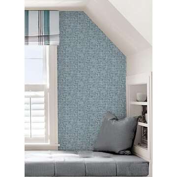 NuWallpaper NU2918 Navy Poplin Texture Peel & Stick Wallpaper, Blue