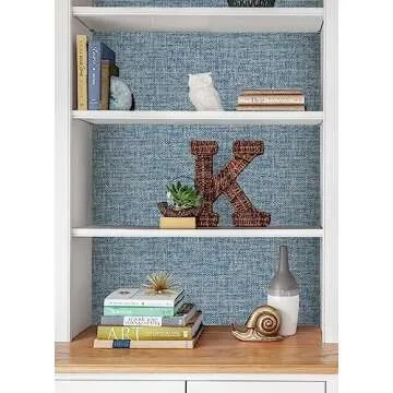 NuWallpaper NU2918 Navy Poplin Texture Peel & Stick Wallpaper, Blue