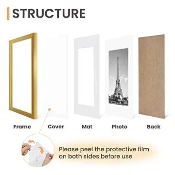 upsimples 16x20 Picture Frame Set of 5, Display Pictures 11x14 with Mat or 16 x 20 Without, Wall Gallery Poster Frames, Gold
