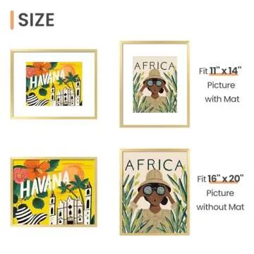 upsimples 16x20 Picture Frame Set of 5, Display Pictures 11x14 with Mat or 16 x 20 Without, Wall Gallery Poster Frames, Gold