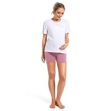 Foucome Women's Maternity Biker Shorts Stretchy Yoga Shorts Over the Belly 5" Workout Running Athletic Shorts Pants (Lilac Pink, Large)