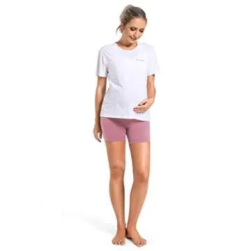 Foucome Women's Maternity Biker Shorts Stretchy Yoga Shorts Over the Belly 5" Workout Running Athletic Shorts Pants (Lilac Pink, Large)