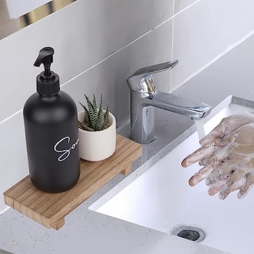 Wooden Pedestal Tray - Rustic Kitchen Stand for Soap