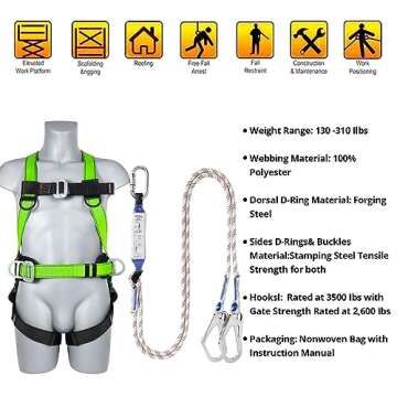 TT TRSMIMA Safety Harness Fall Protection Kit: Full Body Roofing harnesses with Shock Absorbing Lany...