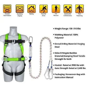 TT TRSMIMA Safety Harness Fall Protection Kit: Full Body Roofing harnesses with Shock Absorbing Lany...