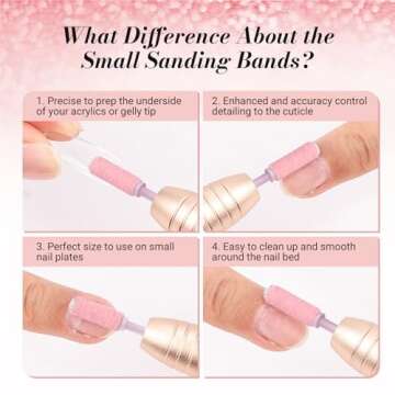 MelodySusie 50 Pcs Nail Drill Bits Small Sanding Bands with 3.1mm Mandrel Bit, 240 Extreme Fine Grit Nail File for Acrylic Nails Gel Manicures and Pedicure, Pink