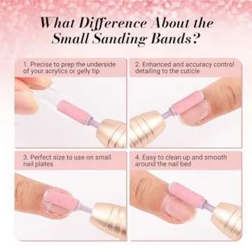 MelodySusie 50 Pcs Nail Drill Bits Small Sanding Bands with 3.1mm Mandrel Bit, 240 Extreme Fine Grit Nail File for Acrylic Nails Gel Manicures and Pedicure, Pink