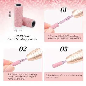MelodySusie 50 Pcs Nail Drill Bits Small Sanding Bands with 3.1mm Mandrel Bit, 240 Extreme Fine Grit Nail File for Acrylic Nails Gel Manicures and Pedicure, Pink