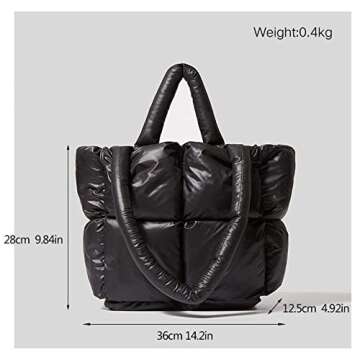 Puffer Tote Bag, Trendy Luxury Chic Quilted Large Padded Designer Handbags for Women Cotton Winter S...