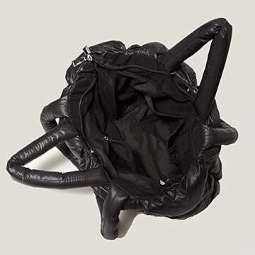 Puffer Tote Bag, Trendy Luxury Chic Quilted Large Padded Designer Handbags for Women Cotton Winter Soft Shoulder Bag for Women (Black)