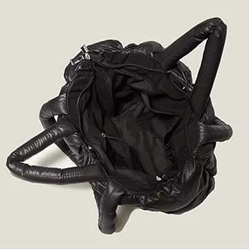 Puffer Tote Bag, Trendy Luxury Chic Quilted Large Padded Designer Handbags for Women Cotton Winter Soft Shoulder Bag for Women (Black)